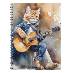 Oranje Tabby Cat Rock Star Spelen Akoestische Gita Notitieboek