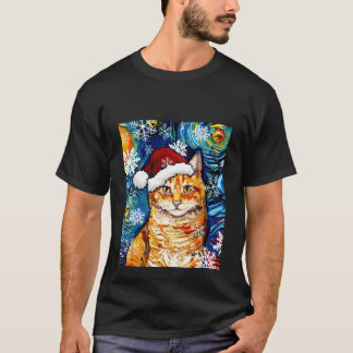 Oranje Tabby Cat Santa Sterrennacht Kerstkunst T-shirt
