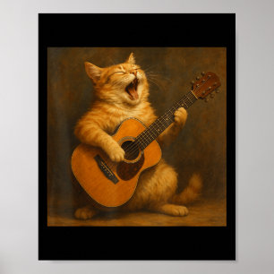 Oranje Tabby Cat Spelen Gitaar Poster