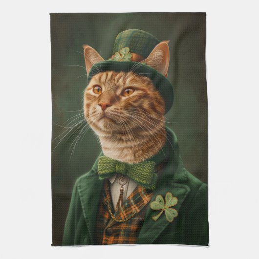 Oranje Tabby Cat St. Patrick's Day Theedoek (Verticaal)