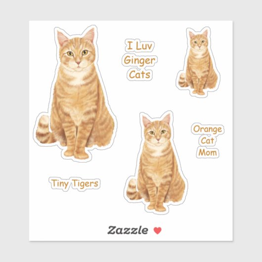 Oranje Tabby Cat Sticker Set (Vel)