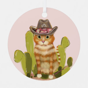 Oranje Tabby Cowboy Cat Metalen Ornament