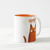 Oranje tabby illustratie kattennaam tweekleurige koffiemok (Voorkant rechts)