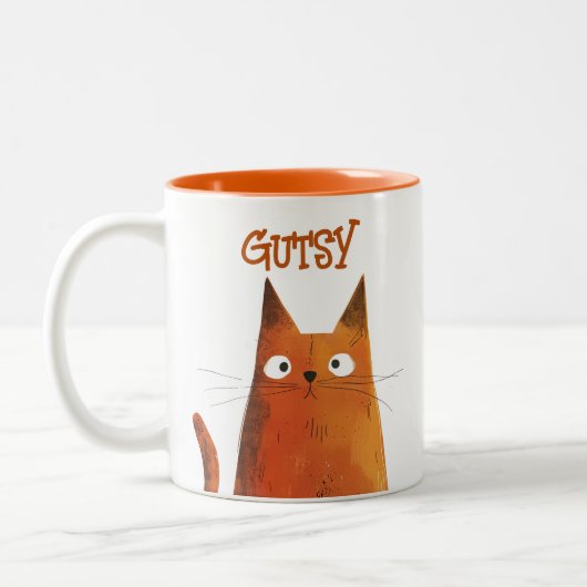 Oranje tabby illustratie kattennaam tweekleurige koffiemok (Links)