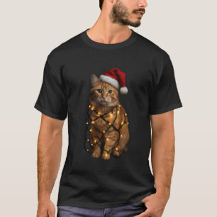Oranje Tabby Kat Kerstlichtjes Grappige Kerstman H T-shirt