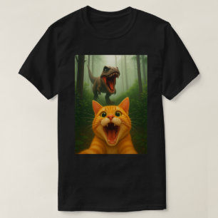 Oranje Tabby Kat Selfie met Dinosaurus – Grappige T-shirt
