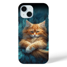 Oranje Tabby Kitten in bed van blauwe veren