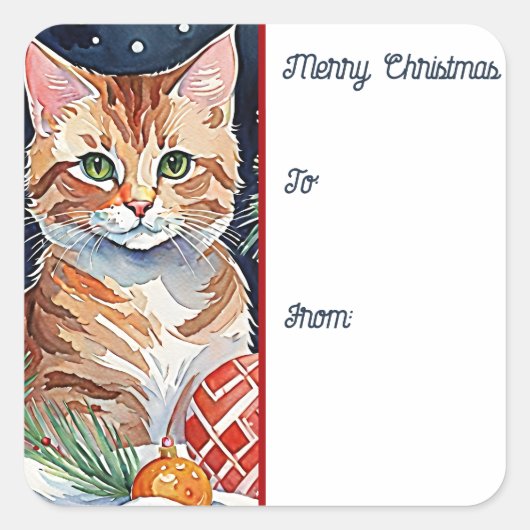 Oranje Tabby Kitten Meowy Kerstcadeau Label (Voorkant)