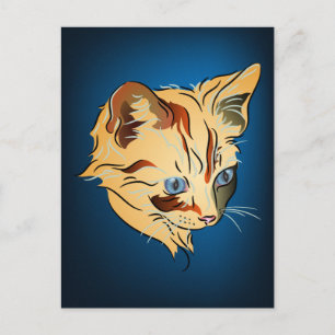 Oranje Tabby Kitten met blauwe ogen op blauw Briefkaart