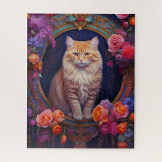 Oranje Tabby met mooie sieraden en bloemen Legpuzzel