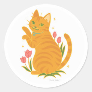 Oranje Tabby met Tulpen Ronde Sticker