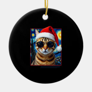 Oranje Tabbykat Kerstmis met Sterrennacht Keramisch Ornament