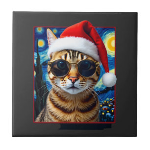 Oranje Tabbykat Kerstmis met Sterrennacht Tegeltje