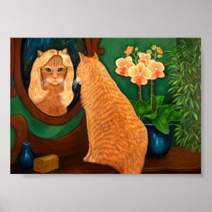 Oranje tablet Cat en Mirror Poster