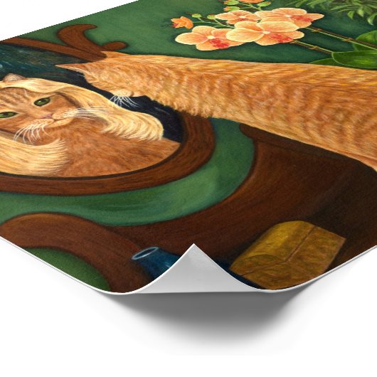 Oranje tablet Cat en Mirror Poster (Hoek)