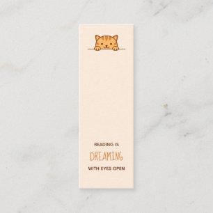 Oranje tablet Cat Peeking boven Bladwijzer Quote Mini Visitekaartje