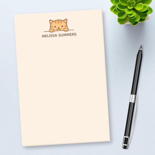 Oranje tablet Cat Peeking boven douanenaam Post-it® Notes
