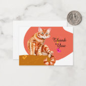 Oranje tablet Kat Hartelijk dank Notitiekaartje (Voorkant / Achterkant in situ)
