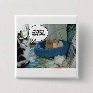 Oranje tablet Kitty Cat Vierkante Button 5,1 Cm