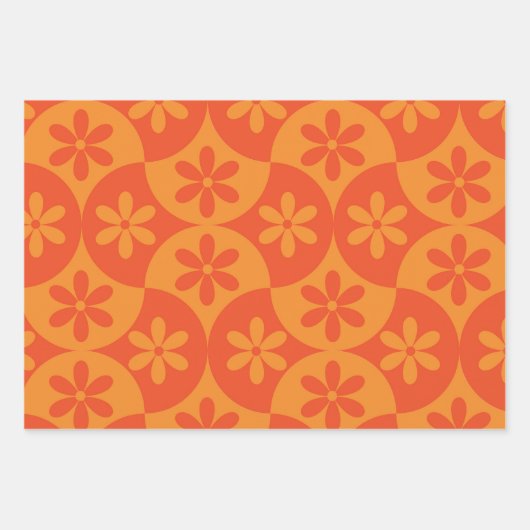 Oranje tangerine bloemen op mid-century scallop inpakpapier vel (Voorkant 2)