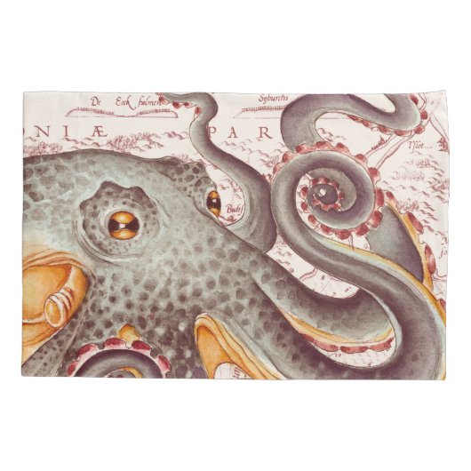 Oranje tangerine Octopus Tentacles  Map Kussensloop (Achterkant)