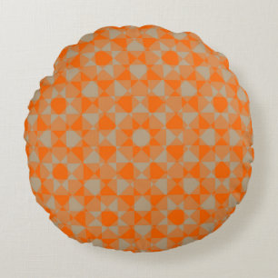 Oranje Taupe Geruite Ruit Plaid Patroon Rond Kussen