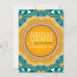 Oranje Teal Satijn Glitter Bruiloft Feest Uitnodig Kaart