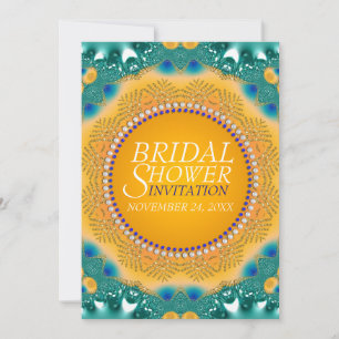 Oranje Teal Satijn Glitter Bruiloft Feest Uitnodig Kaart