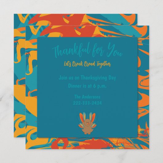 Oranje & Teal Thanksgiving Uitnodiging (Voorkant / Achterkant)