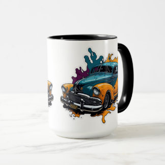 Oranje & Teal Vintage Paint Splat Auto Mok