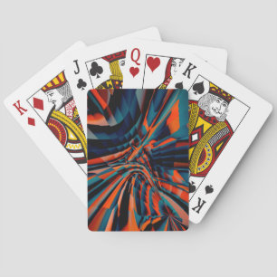 Oranje tekening van vierkantjes die op verdraaide pokerkaarten