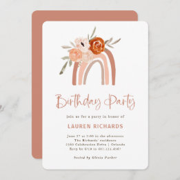 Oranje Terracotta Boho | Rainbow Birthday Party Kaart