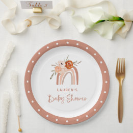 Oranje Terracotta Boho | RegenboogBaby shower Papieren Bordje