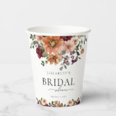 Oranje Terracotta Bourgondië Bloemige Bruidsdouche Papieren Bekers (Achterkant)