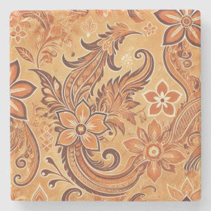Oranje Terracotta Floral Boho Waterverf Batik Stenen Onderzetter