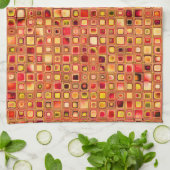 Oranje 'Terracotta' getextureerd mozaïeklantpatroo Theedoek (Gevouwen)