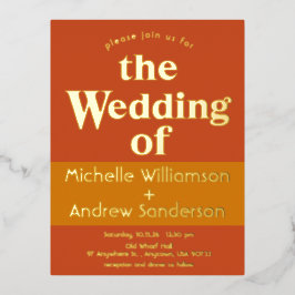 Oranje Terracotta Modern Retro Folie Uitnodiging Briefkaart