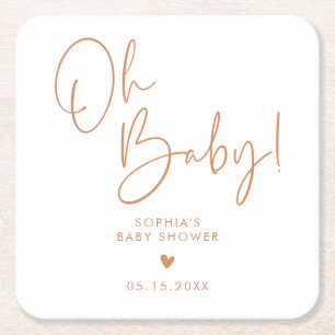 Oranje terracotta Oh Baby Modern Boho Baby shower Vierkante Kartonnen Onderzetter