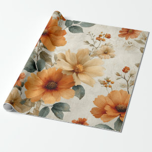 Oranje Terracotta Vintage Bloem Botanisch Cadeaupapier