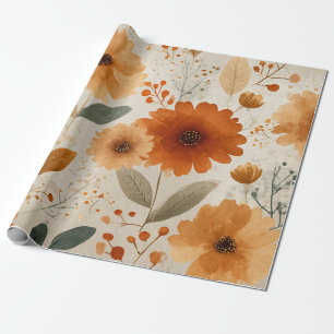Oranje Terracotta Vintage Bloem Botanisch Cadeaupapier