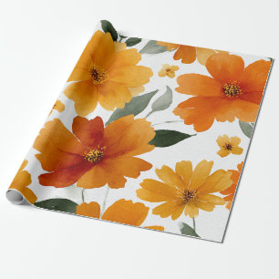 Oranje Terracotta Vintage Bloem Botanisch Cadeaupapier