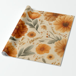 Oranje Terracotta Vintage Bloem Botanisch Cadeaupapier