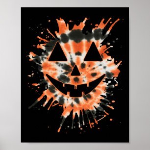 Oranje Tie Dye Jack O Lantern Face - Hippie Hallow Poster