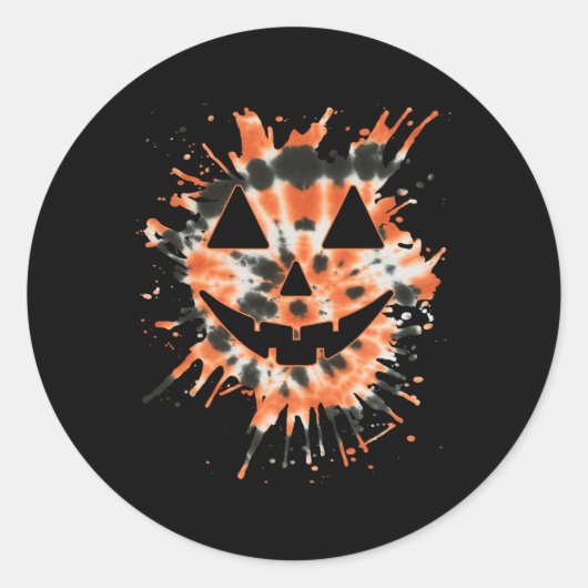 Oranje Tie Dye Jack O Lantern Face - Hippie Hallow Ronde Sticker (Voorkant)