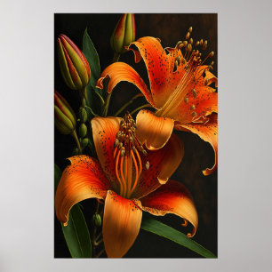 Oranje Tijger Lelie Bloemen Art Print Poster