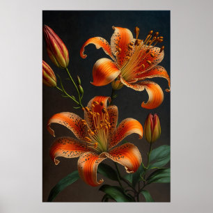 Oranje Tijger Lelies Bloemenkunst Print Poster