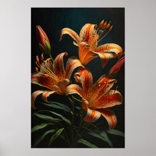 Oranje Tijger Lelies Bloemenkunst Print Poster