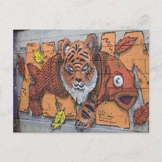 Oranje tijger visgraffiti briefkaart