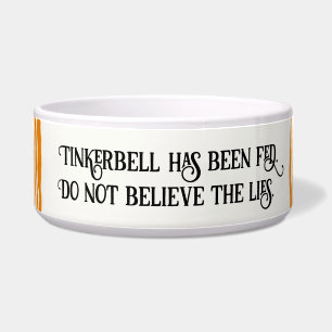 Oranje tijgergestreepte kat is gevoerd voerbakje