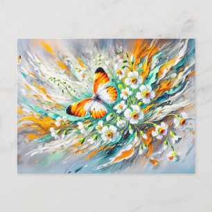 Oranje tip vlinder met narcissen olieverfschilderi briefkaart